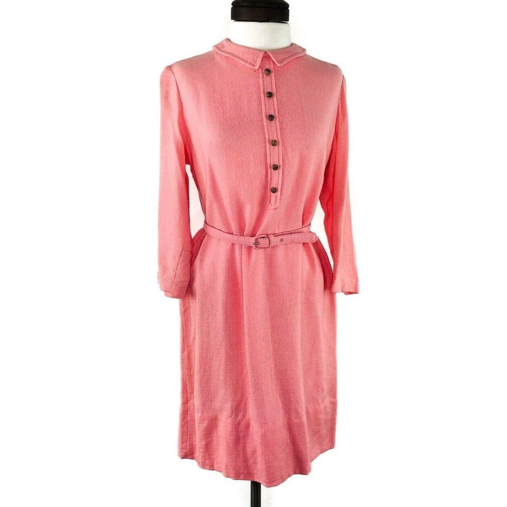 Vtg Peach Pink Tweed Dress  |  Womens Modern 10